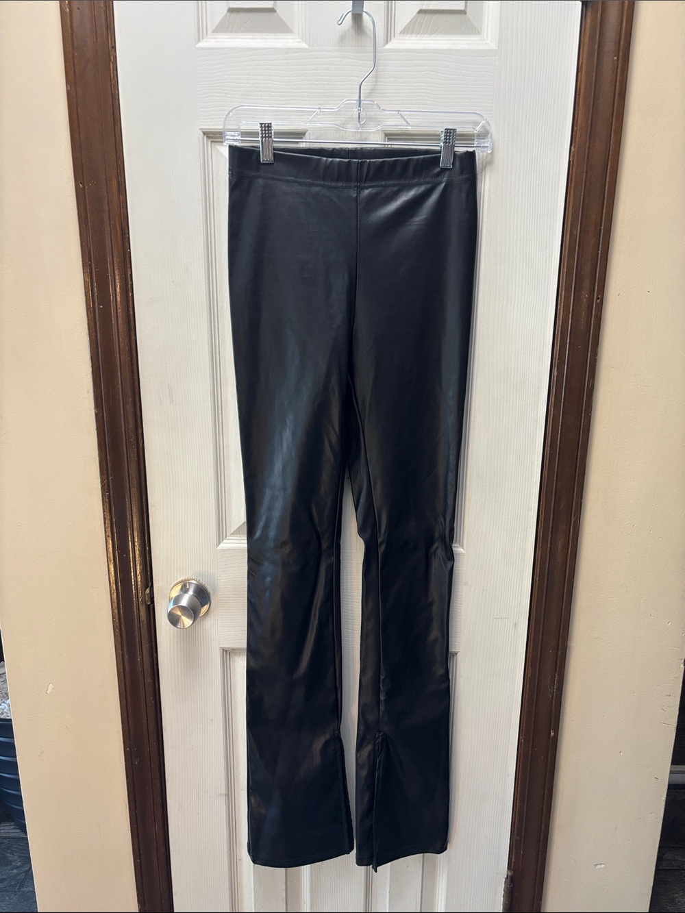 Black Faux Leather Boot Cut Women's Pants